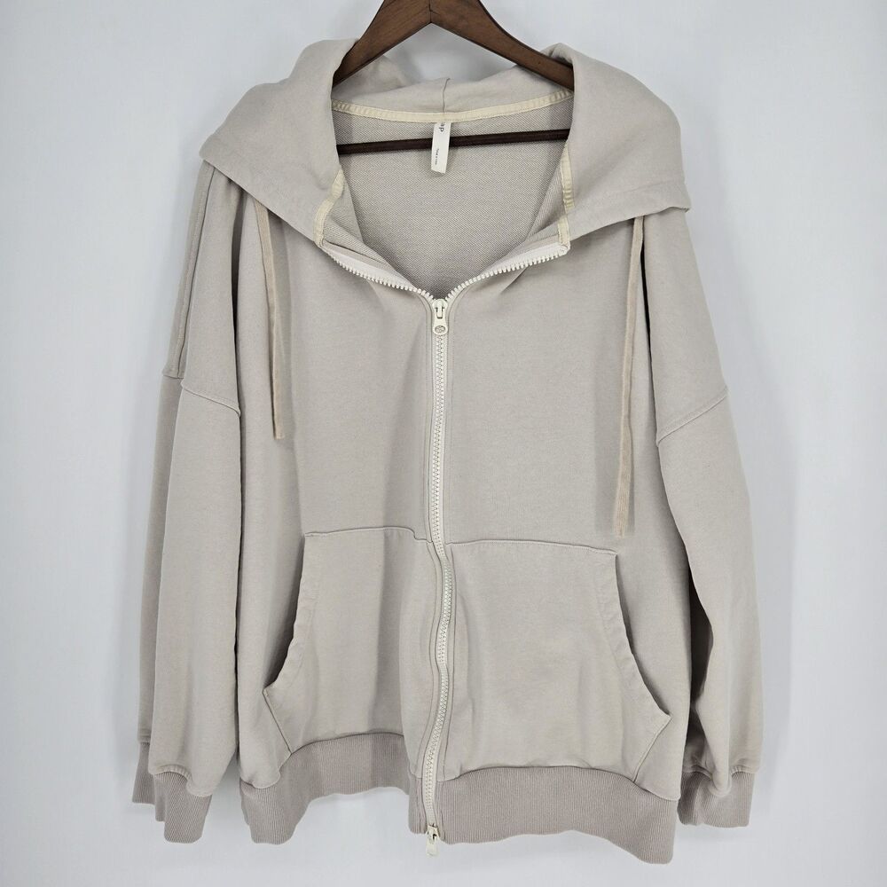 Nap Beige Oversized Full Zip Hooded Sweatshirt Med